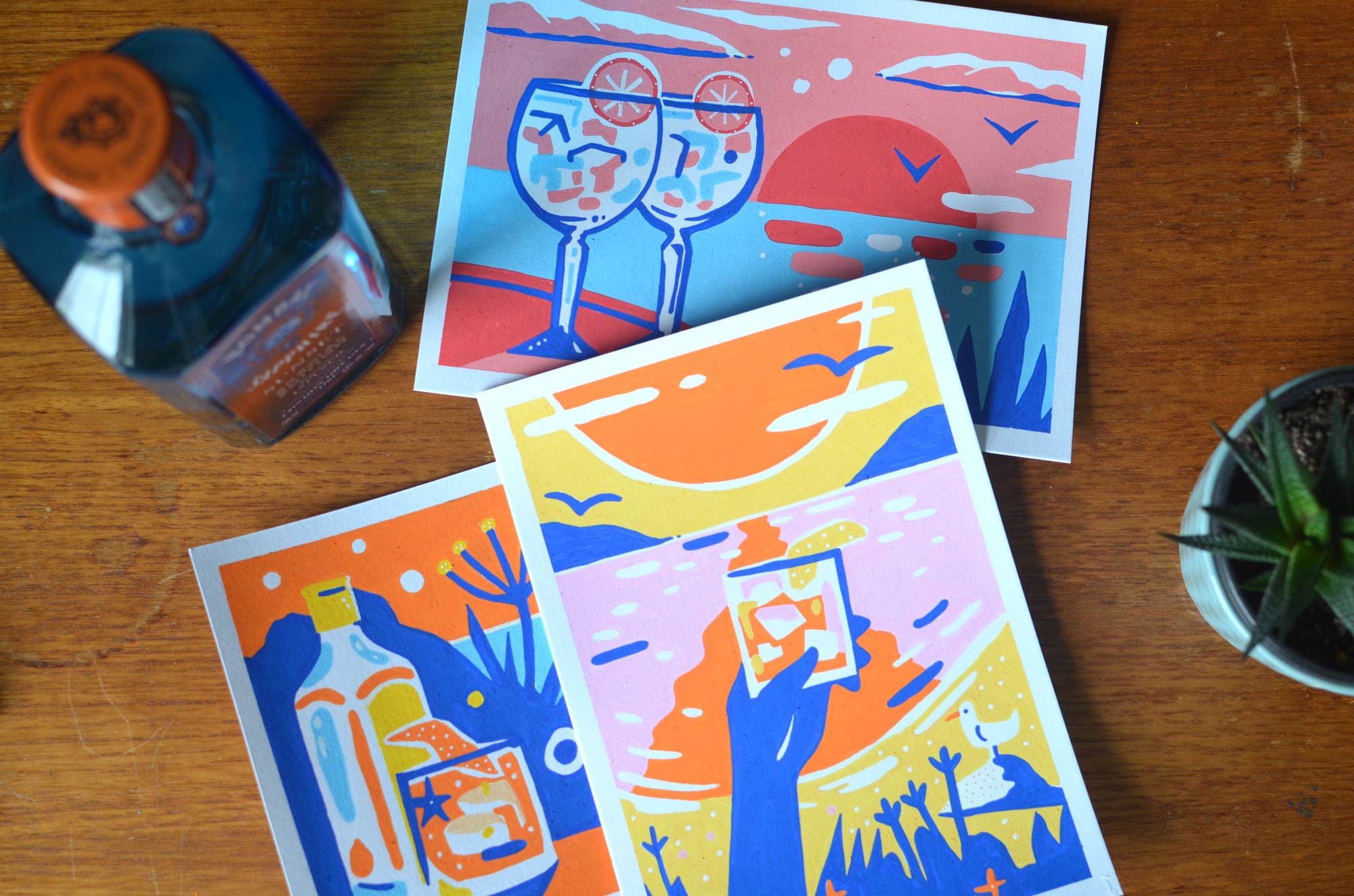 Collection of postcards for Bombay Sapphire Sunset by Elly Jahnz