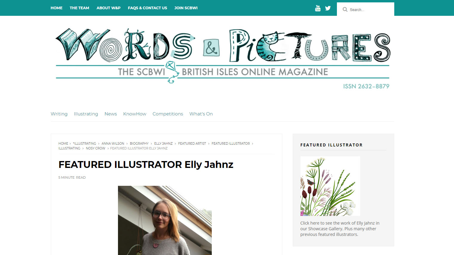 Screenshot of the featured illustrator page in Words and Pictures magazine