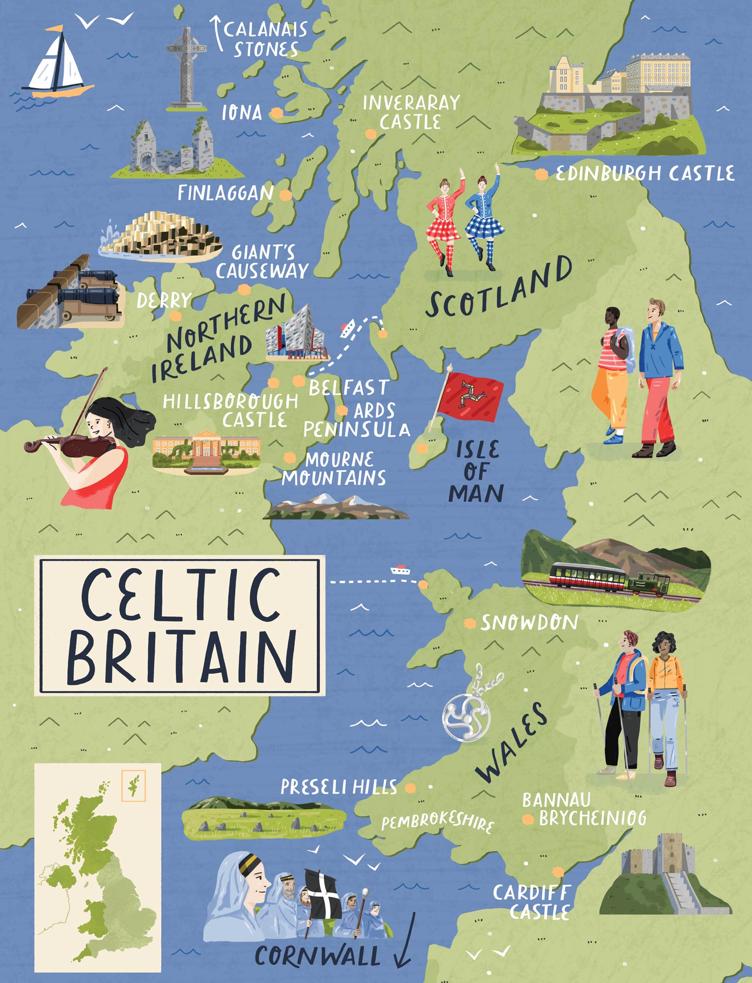 Map of Celtic Britain for Discover Britain Magazine, by Elly Jahnz