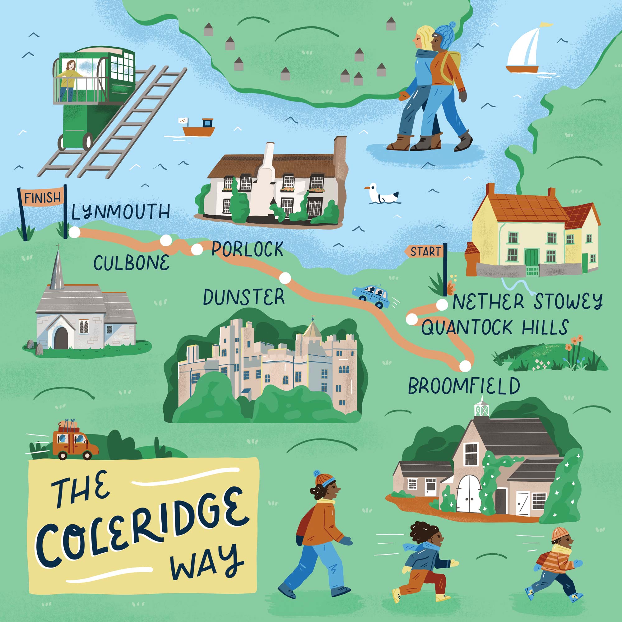 Coleridge Way Map for Discover Britain by Elly Jahnz