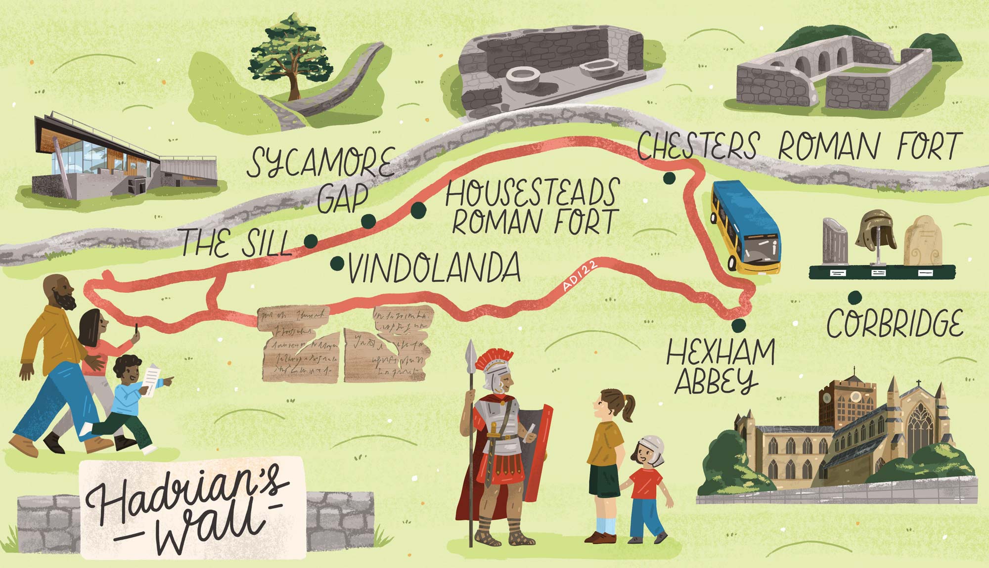 Map of Hadrian's Wall for Discover Britain Magazine by Elly Jahnz