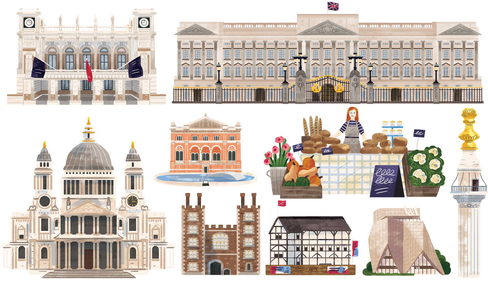 Spot illustrations from my London map by Elly Jahnz