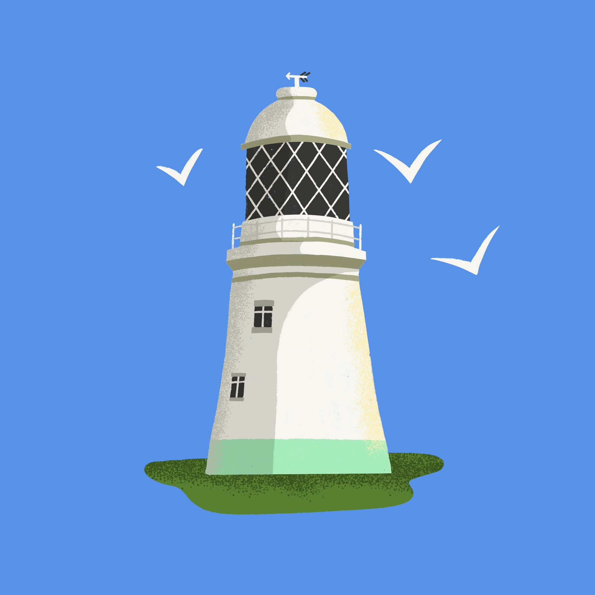 An spot illustration of Pendeen Lighthouse by Elly Jahnz for Discover Britain