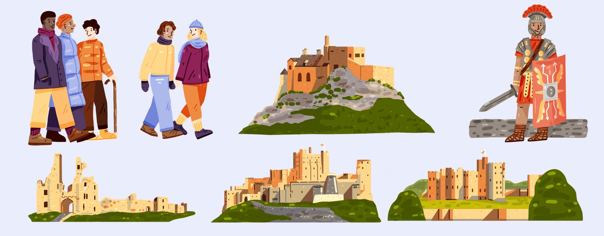 Spot illustrations from the map of Northumberland