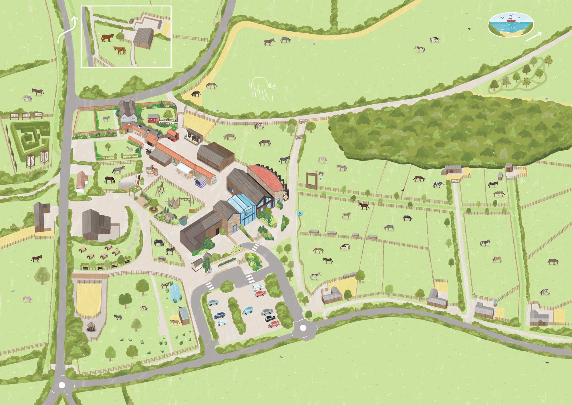 Map of the Donkey Sanctuary, Sidmouth, by Elly Jahnz