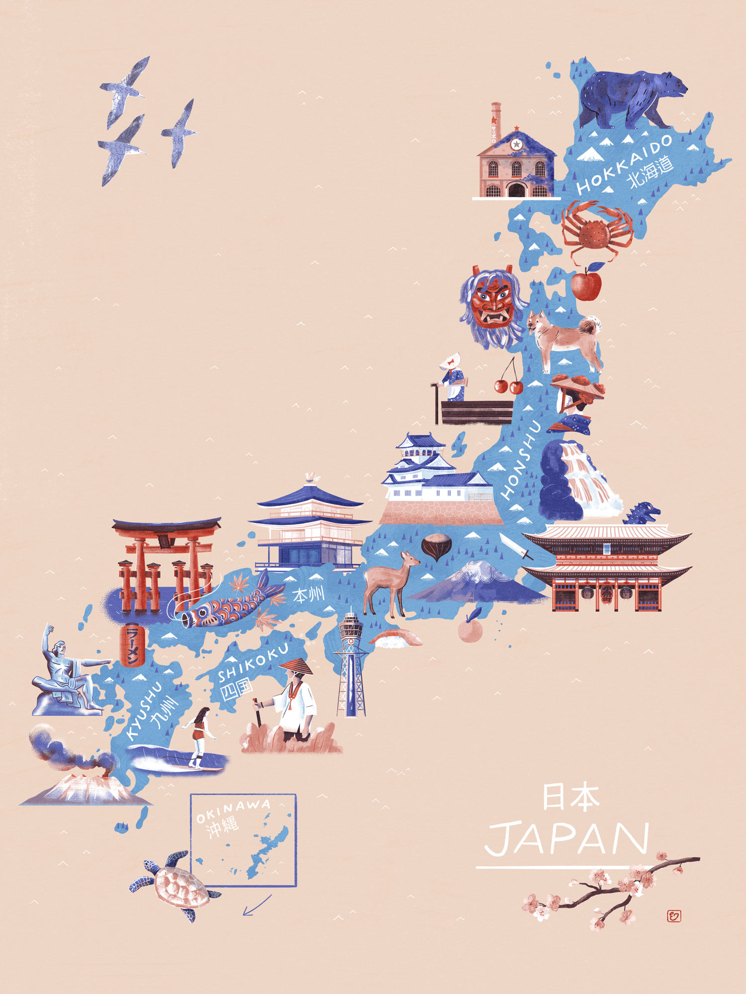 An illustrated map of Japan by Elly Jahnz