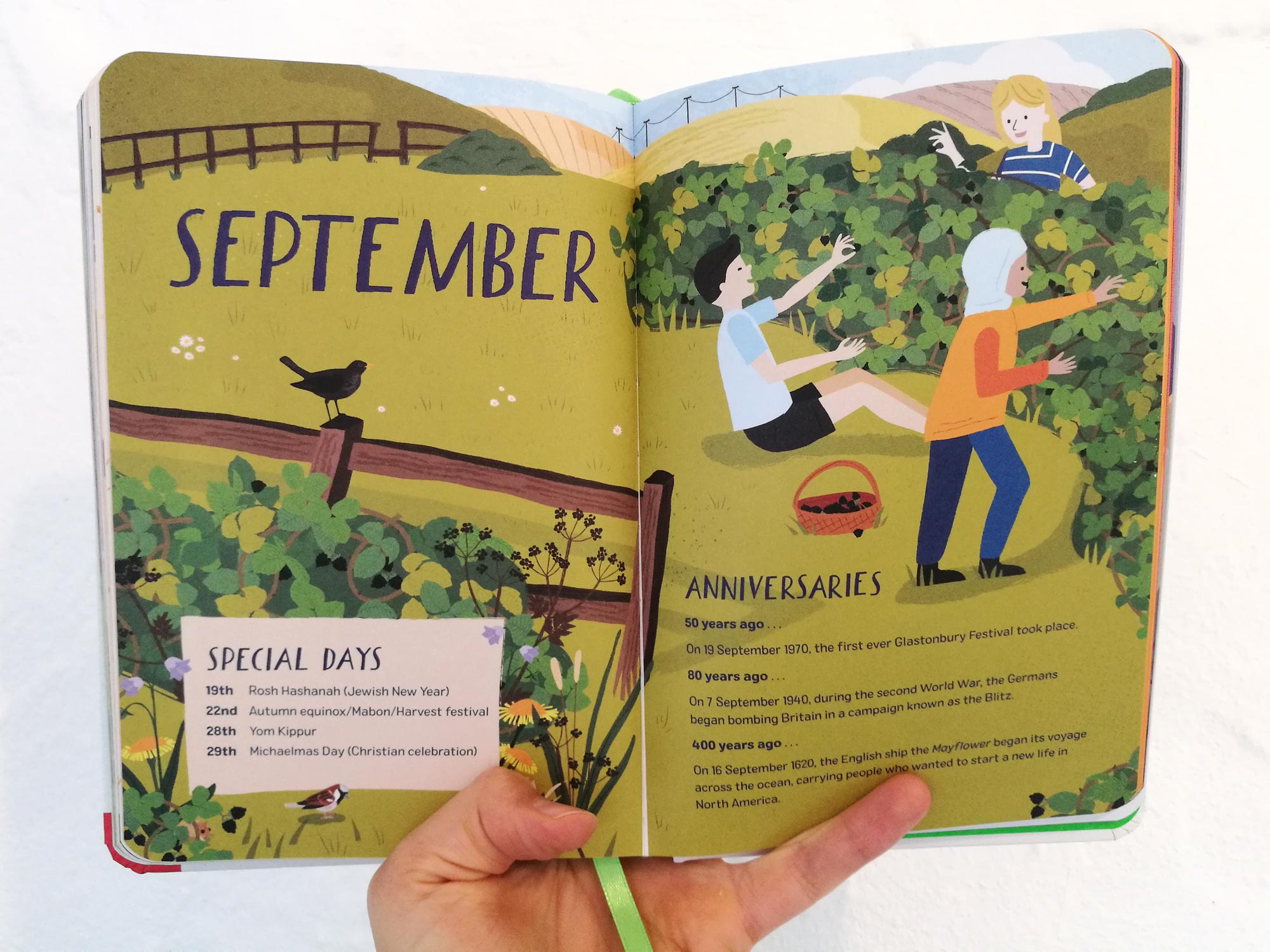 September double page spread from 2020 Nature Month by Month illustrated by Elly Jahnz