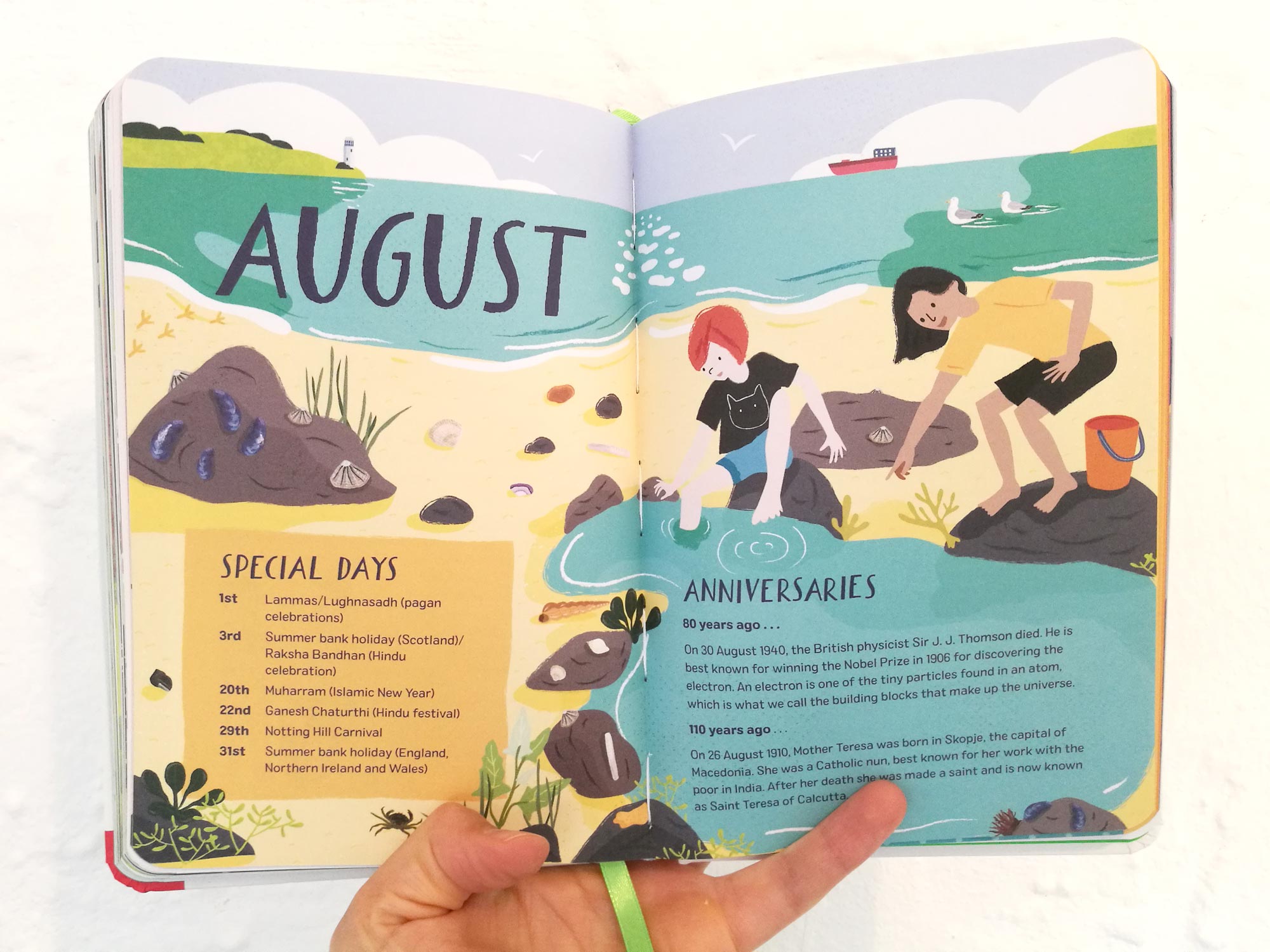 August opening spread for 2020 Nature Month by Month illustrated by Elly Jahnz