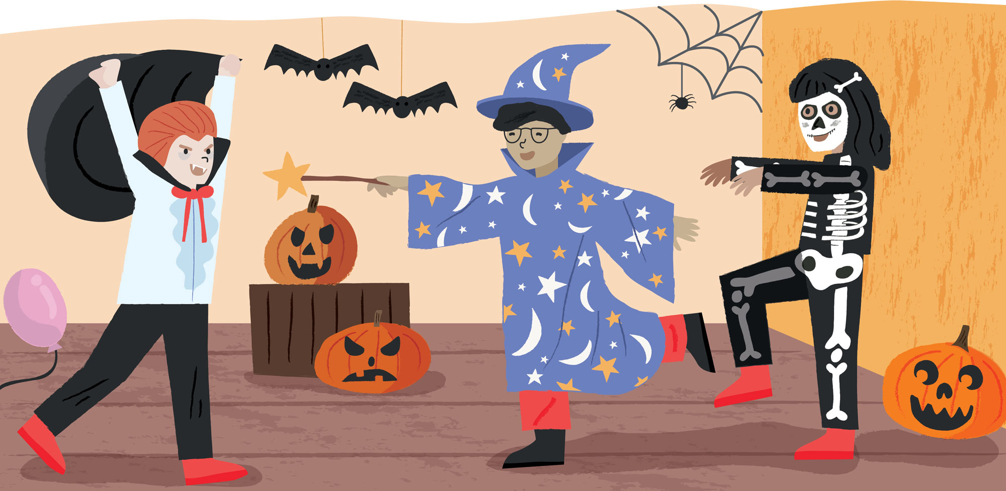 Spooky Halloween illustration, taken from 2023 Nature Month by Month for Nosy Crow and the National Trust