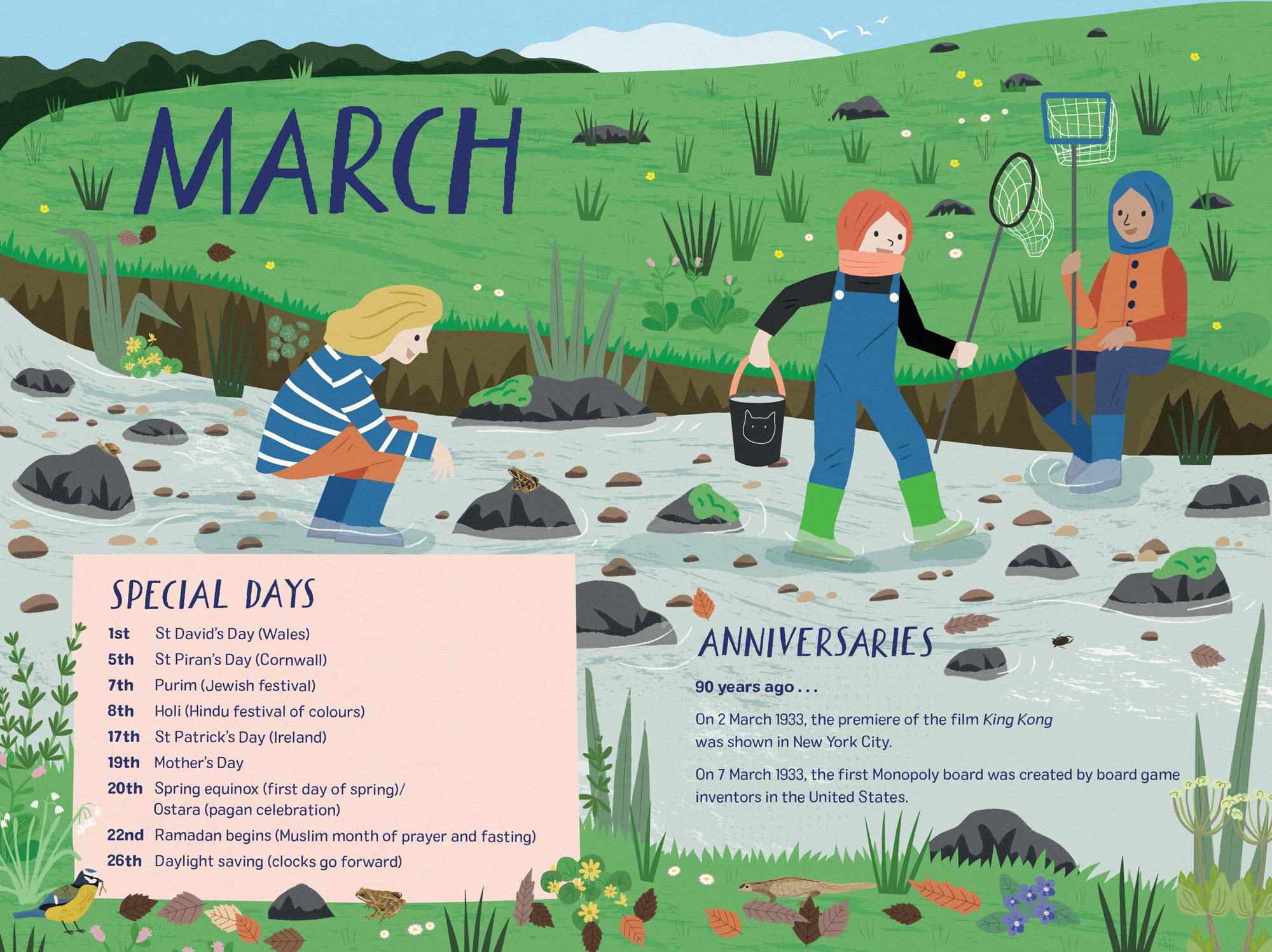 Double page spread from Nature Month by Month 2023 by Elly Jahnz