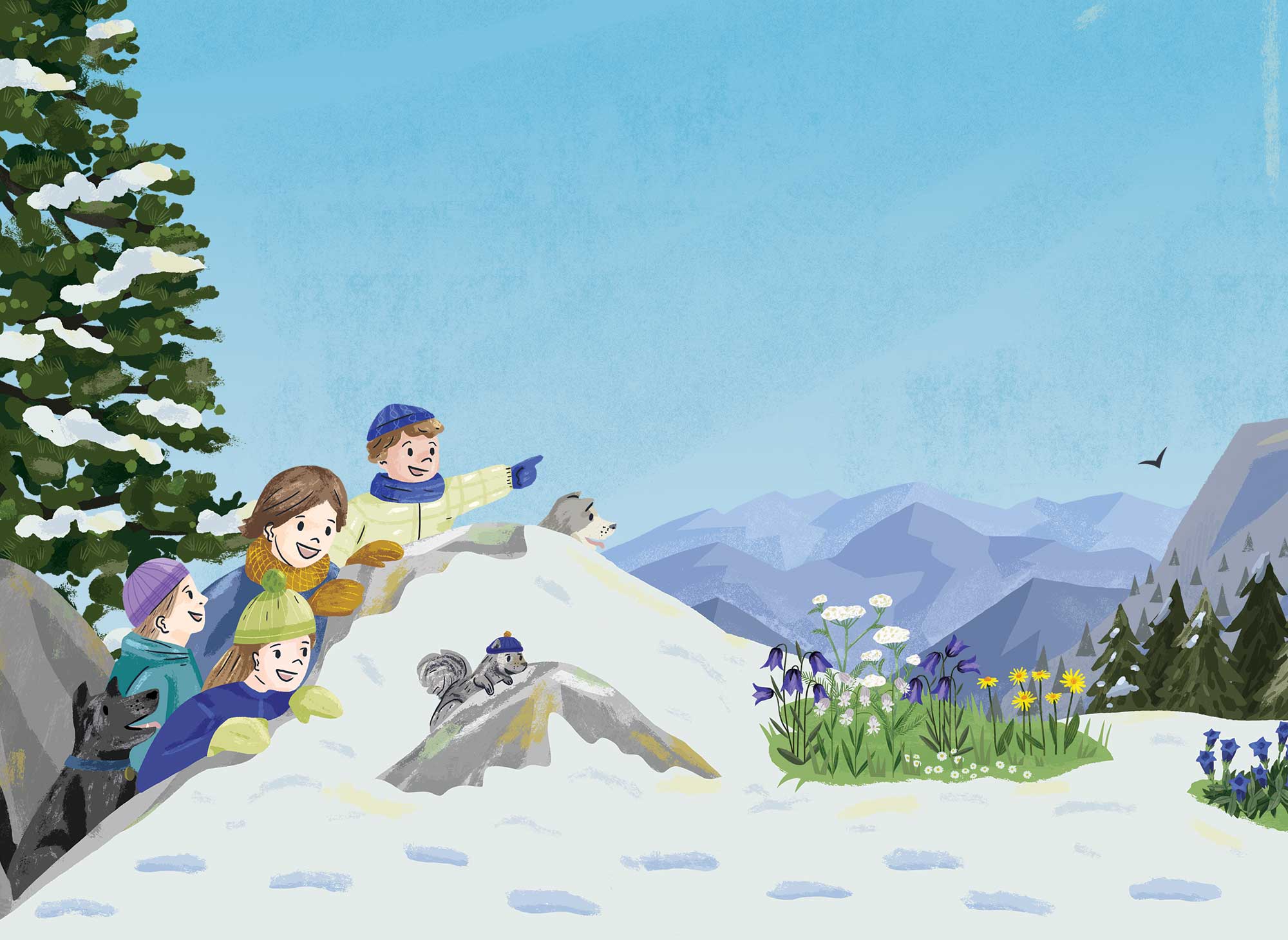Close up of the children watching Otzi, by Elly Jahnz, for Puffin Books.