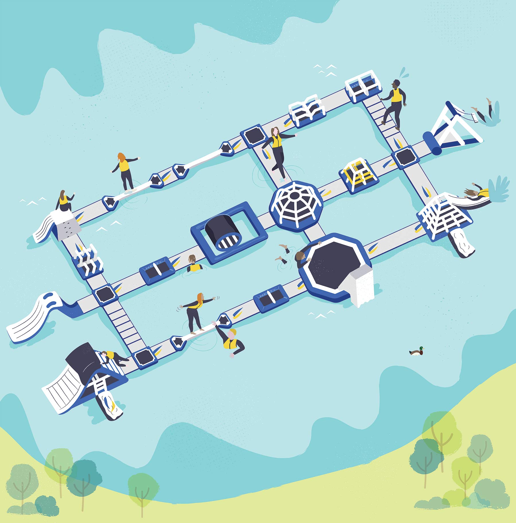 Illustrated Map of the Aqua Park at Retallack Resort & Spa, by Elly Jahnz, Foxcub Studio